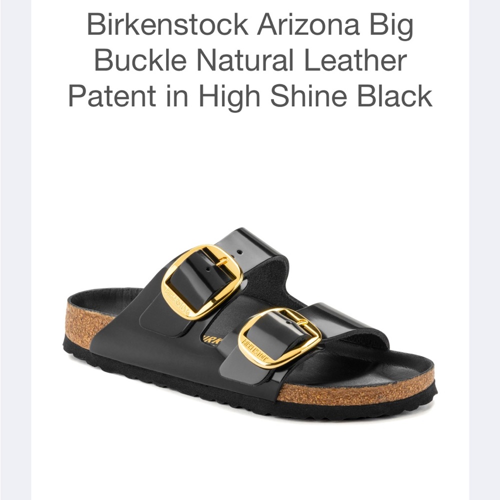 Birkenstock Arizona Big Buckle Natural Leather Patent in High Shine Black
